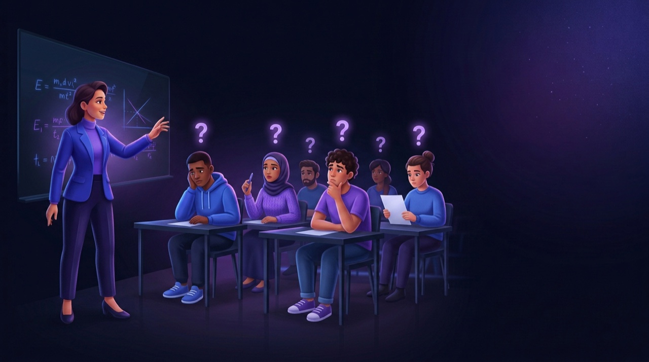 A classroom of confused students the teacher can't reach